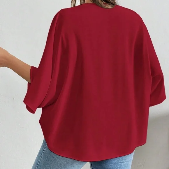 Plus Sold Ruched Batwing Sleeve High Low Blouse - Picture 5 of 9